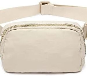 Belt Bag for Women Men Crossbody Fanny Pack Waist Bags with Adjustable Strap Waterproof Everywhere Belt Bag for Workout Running Travelling Hiking (Beige)