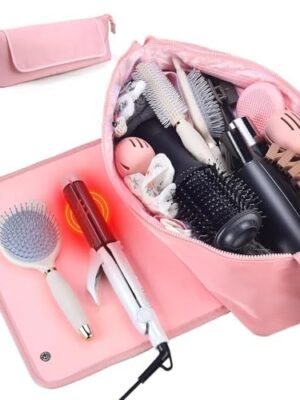 VGR Hair Tools Travel Bag with Heat Resistant Mat, Curling Iron Travel Case Heat Resistant Travel Bag, Travel Essentials for Women, Airport Essentials, Travel Must Haves