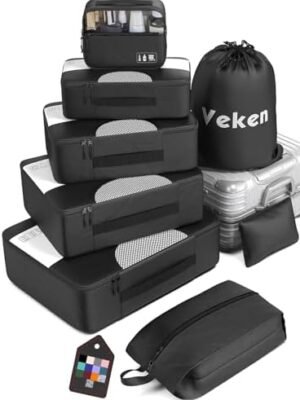 41EpncucZhL._AC_.jpg Veken 8 Set Packing Cubes for Suitcases, Travel Essentials for Carry on, Luggage Organizer Bags Set for Travel Accessories in 4 Sizes (Extra Large, Large, Medium, Small), Black