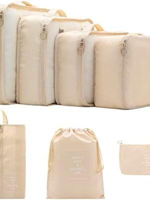 7 Set Packing Cubes Clothes Storage Bag Luggage Packing Organizers for Travel Accessories PAZIMIIK Beige