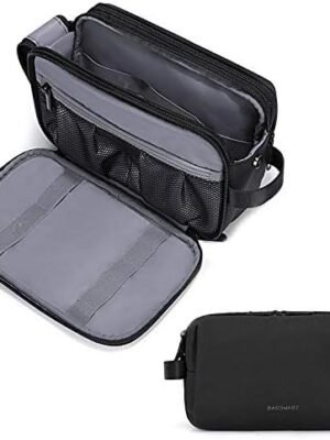 BAGSMART Toiletry Bag for Men, Travel Toiletry Organizer Dopp Kit Water-resistant Shaving Bag for Toiletries Accessories, Door Room Essentials, Black