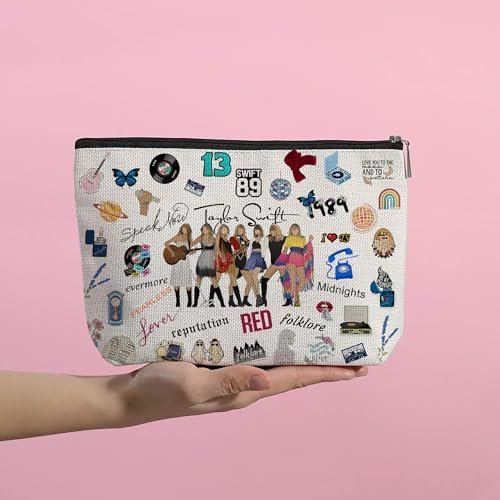 Singer Taylor Makeup Bag Set, 1PCS Album Inspired Cosmetic Bag for Women Toiletry Bag Pouch Gadget Pencil Organizer, 5PCS Friendship Bracelets for Music Fans, 50Pcs Music Theme Stickers for Swiftie