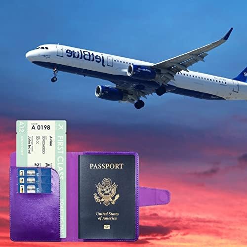 Teskyer Passport Holder and Vaccine Card Holder Combo, Fit for 4 x 3 Vaccine Card, Leather Passport Wallet Cover with Vaccine Card Slot, Purple