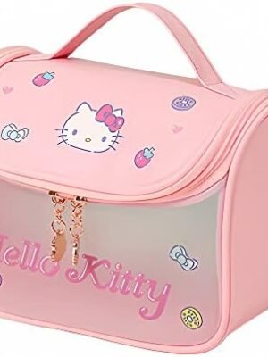 WIEEZN Cute Toiletry Bag for Women Girls, PU Leather Translucent Waterproof Makeup Cosmetic Bag, Travel Makeup Bag Organizer