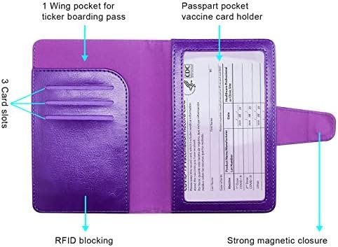 Teskyer Passport Holder and Vaccine Card Holder Combo, Fit for 4 x 3 Vaccine Card, Leather Passport Wallet Cover with Vaccine Card Slot, Purple
