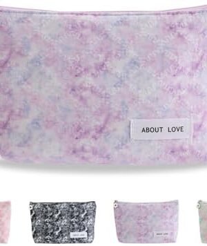 SEAMOON Make Up Pouches,Aesthetic Makeup Bag,Cosmetic Bag For Women Girls,Large Capacity Makeupbag,Pouch for Feminine Products,Checkered Zipper Art Make Up Bag Travelling(Purple)