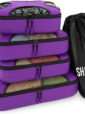 Shacke Pak – 5 Set Packing Cubes – Travel Organizers with Laundry Bag (Orchid Purple)