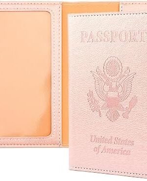 Passport Holder, Passport Holder Men, Passport Wallet Travel Must Haves, 1 Pack Passport and Vaccine Card Holder Combo, Travel Documents Organizer Protector for Travel Accessories, Rose Gold