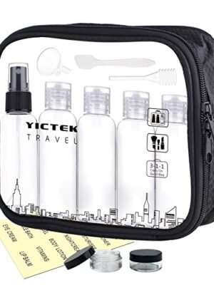 YICTEK Travel Bottles Containers for Toiletries Tsa Approved with Clear Quartz Size Bag, Refillable Plastic Bottles Kit for liquids