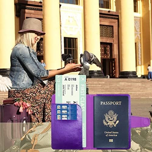 Teskyer Passport Holder and Vaccine Card Holder Combo, Fit for 4 x 3 Vaccine Card, Leather Passport Wallet Cover with Vaccine Card Slot, Purple