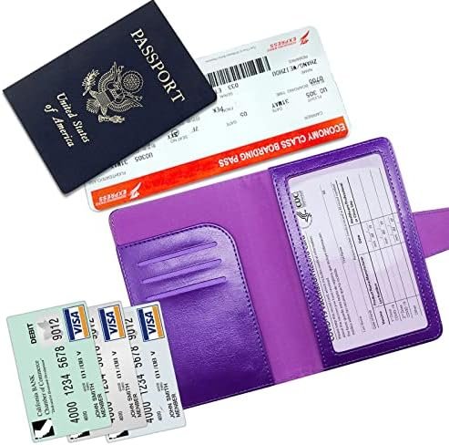 Teskyer Passport Holder and Vaccine Card Holder Combo, Fit for 4 x 3 Vaccine Card, Leather Passport Wallet Cover with Vaccine Card Slot, Purple