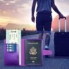 Teskyer Passport Holder and Vaccine Card Holder Combo, Fit for 4 x 3 Vaccine Card, Leather Passport Wallet Cover with Vaccine Card Slot, Purple