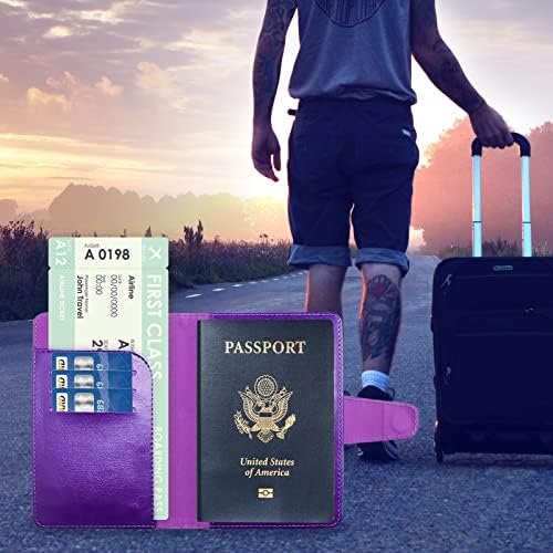 Teskyer Passport Holder and Vaccine Card Holder Combo, Fit for 4 x 3 Vaccine Card, Leather Passport Wallet Cover with Vaccine Card Slot, Purple
