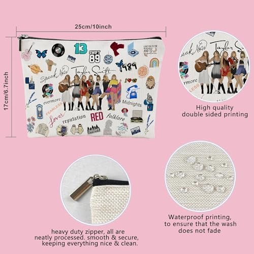 Singer Taylor Makeup Bag Set, 1PCS Album Inspired Cosmetic Bag for Women Toiletry Bag Pouch Gadget Pencil Organizer, 5PCS Friendship Bracelets for Music Fans, 50Pcs Music Theme Stickers for Swiftie