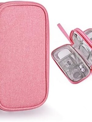 Bevegekos Travel Essentials for Women, Cord Organizer Storage Case Bag for Airplane Accessories & Tech Electronics (Small, Pink)