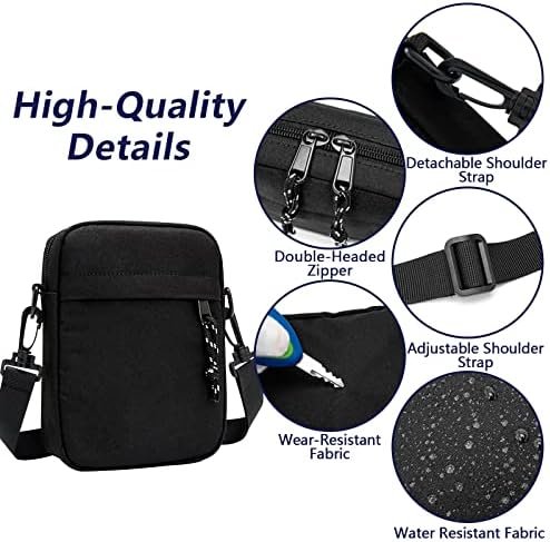 Lizbin Small Crossbody Bag for Men, Mini Messenger Bag Side Shoulder Bag for Phone Passport, Casual Satchel Bag Phone Purse, Mini Sling Bag Fanny Pack Water Resistant for Travelling, Hiking (Black)