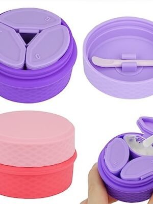 Adorila 2 Pack Silicone Makeup Containers, Leak-Proof Travel Cosmetic Jars for Creams with Lid, Travel Essentials Accessories for Toiletries (Pink, Purple)