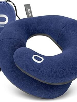 BCOZZY Neck Pillow for Travel Provides Double Support to The Head, Neck, and Chin in Any Sleeping Position on Flights, Car, and at Home, Comfortable Airplane Travel Pillow, Large, Navy