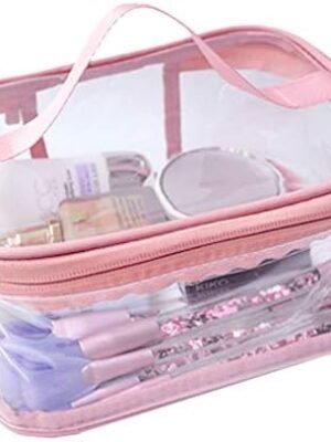 ANEMEL Toiletry Bag Makeup Cosmetic Clear Bag Portable Waterproof Transparent Travel Storage Pink