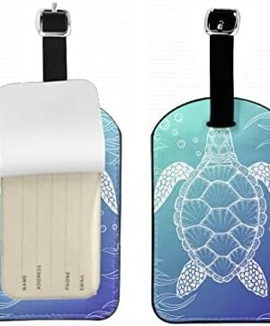 Zoczos Sea Turtle Luggage Tag with Full Privacy Cover Sea Animal Bottom Hand Painted Bubble Travel Accessories Tags with Name ID Labels for Suitcases Women Men Kids Girls, 1 Pack