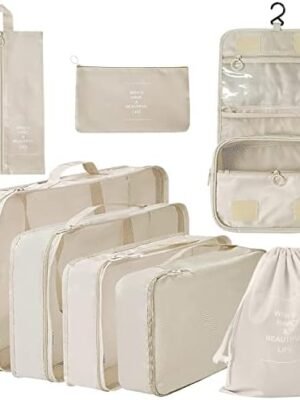 Xducom 8 Set Packing Cubes, Travel Luggage Packing Organizers (Beige)