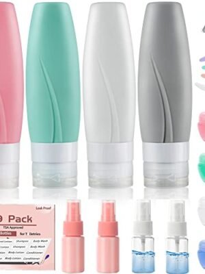 19 Pack Travel Size Bottles For Toiletries, 3 oz Tsa Approved Shampoo and Conditioner Containers with Tags, Squeezable Silicone Lotion Tubes Spray Bottles, Travel Essentials