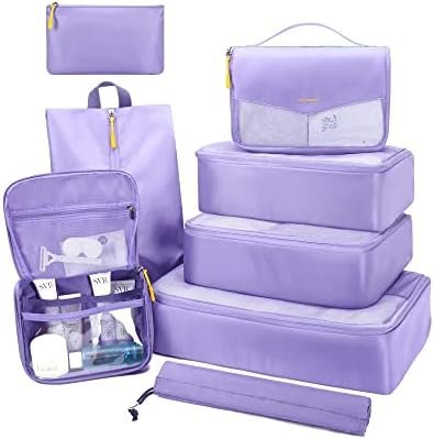 BAGSMART Packing Cubes for Suitcase, 8 Set Travel Packing Organizers Cubes, Lightweight Travel Cubes with Laundry Bag, Durable Luggage Suitcase Organizer Bag Set with Shoe Bag Purple