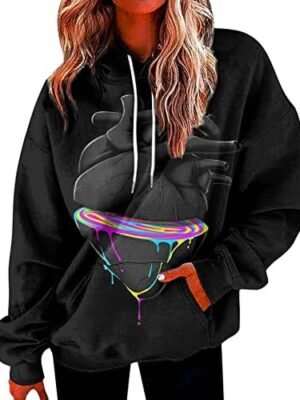 ZJHANHGKK Oversized Sweatshirt for Women Gradient Print Drawstring Crewneck Pullover Trendy Hooded Tops with Pocket