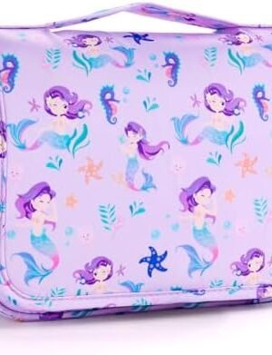 Vipdeal Kids Hanging Toiletry Bag for Girls, Travel Toiletry Bag for Little Young Girls Cosmetic Makeup Waterproof Wash Bag Toddler Traveling Toiletries, Mermaid Purple