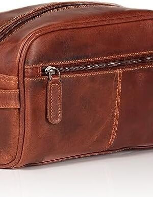 ADAMONDE Travel Toiletry bag – Toiletry Bag with Hanging Hook – Makeup Cosmetic and Organizer for Accessories – Genuine Leather Toiletries Travel Bag (Reddish Brown)