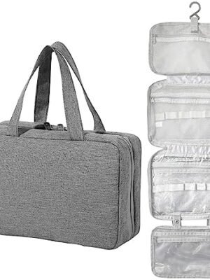 51Gy7gRvxGL._AC_.jpg V-COOOL Toiletry Bag Travel with Hanging Hook – Water-Resistant Makeup Cosmetic Bag Organizer for Accessories, Dopp Kit Shaving Bag for Women and Men(gray)