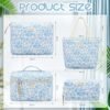 Silkfly 4 Pcs Cosmetic Bags Set Cotton Quilted Makeup Bag Portable Cute Cosmetic Pouch Vintage Travel Cosmetic Bag Aesthetic Small Tote Bags for Women Girls Suitcase Accessories, Beige (Blue Flower)