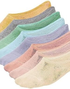 WHISPER DEER No Show Liner Socks Women – (Size 4-15) Low Cut Invisible Cotton Sneaker Socks with Non Slip Grip (3/6/8 packs)