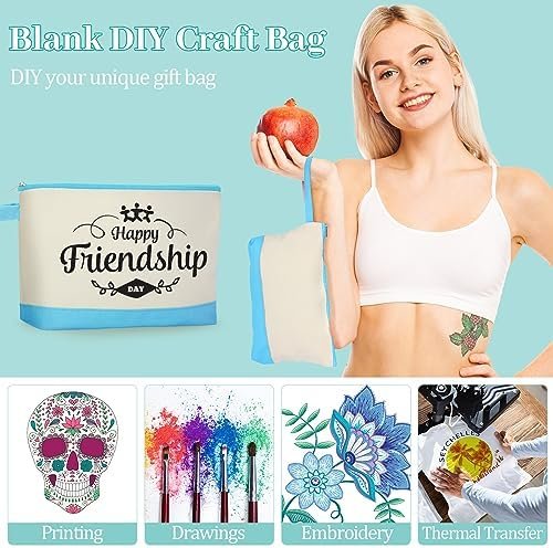 51f43Xw0eyL._AC_.jpg Silkfly 15 Pcs Cotton Canvas Makeup Bags Canvas Cosmetic Bag 10.2 x 5.5 x 2 Inches Two Tone Makeup Bags Bulk with Zipper Blank DIY Pouch with Bottom Travel Toiletry Pouch for Women (Classic)