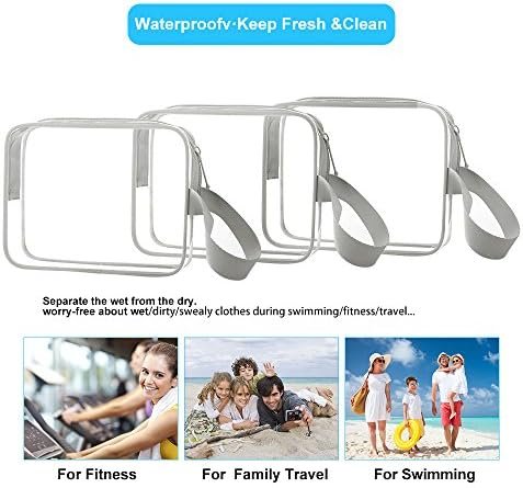 Sariok 3pcs/pack Clear Toiletry Bag with Zipper TSA Approved Travel Cosmetic Bag PVC Make-up Pouch Handle Straps for Women Men, Carry On Airport Airline Compliant Quart Bags 3-1-1 Kit Luggage