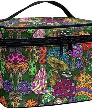 XXQGOMG Kawaii Mushroom Makeup Tote Bags for Women Green Skin Care Bag Travel Toiletry Bag for Teen Single Layer Cosmetic Bag Fashion Travel Accessories