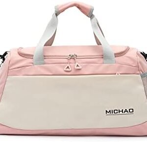 Sport Gym Bag for Women Men Travel Duffle Bag with Wet Pocket & Shoe Compartment Fitness Waterproof Workout Bag Overnight Weekender Travel Bag Carry on Bag Handbag Hospital Holdalls (Pink)