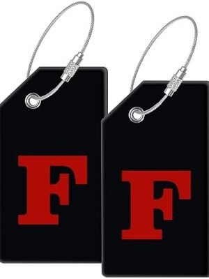 2 Pack Initial Luggage Tags, Letter F Travel Luggage Labels, Fully Bendable Silicone Luggage Tags for Suitcases with Stainless Steel Loop (F)