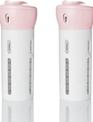 2 Pack 4 in 1 Travel Dispenser Bottle Leak Proof Container for Toiletries，Lotions，Shampoo，Conditioner，Sunscreen Cream.TSA Approved.Airplane Carry-on.（Pink+Pink）