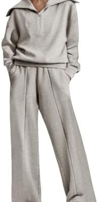 Aleumdr Two Piece Outfits Half Zip Sweatshirt Sweatsuit Lounge Sets for Women Matching Set Wide Leg Sweatpant Tracksuit