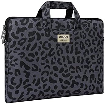 MOSISO Laptop Shoulder Bag Compatible with MacBook Air 15 inch M2 A2941 2023/Pro 16 inch 2023-2019 M3 A2991 M2 A2780 M1 A2485 A2141, 15-15.6 inch Notebook, Leopard Grain Briefcase Sleeve with Belt
