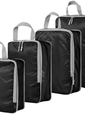 4Pcs Compression Packing Cubes Set for Suitcase, Expandable Travel Luggage Storage Bags Travel Accessories Organizers (Black)