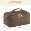 SFXULIX Large Capacity Travel Cosmetic Bag - Makeup Bag, PU Leather Waterproof Cosmetic Bag, Women Portable Travel Makeup Bag With Handle and Divider Flat Lay Makeup Organizer Bag (Z1-Brown)