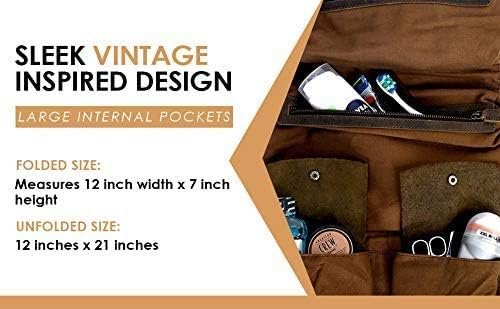 KomalC Premium Buffalo Leather Hanging Toiletry Bag Travel Dopp Kit