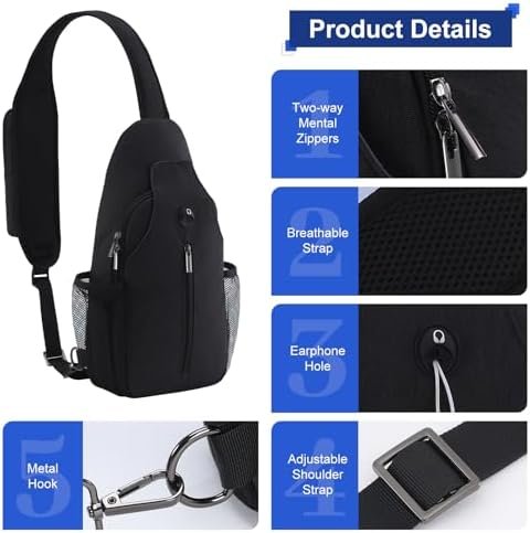 Sling Bag for Men Women Crossbody Backpack with Phone Holder on Reversible Strap RFID Blocking Chest Bag for Travel Hiking