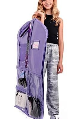 Waterproof Hanging Garment Bag 40 inch Clothes Bag with Gusset, 5 Pockets & Side Zip for Dance Costumes, Sports, Skating, Theatre, Beauty Pageants, Cheer & More by Kendall Country, Lavender Purple