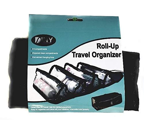 Roll-Up Travel Organizer 4 section Zippered Organize Toiletries Cosmetics Jewelry