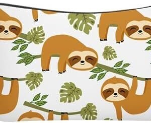 Yssabel Forest Sloth Small Cosmetic Bag. Cute Makeup Pouch with Sloth in Tropical Leaves Pattern. Travel Organizer, Toiletry Bag, and Accessories Pouch. Waterproof, Compact & Stylish Bag