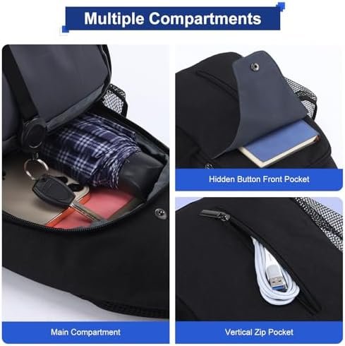 Sling Bag for Men Women Crossbody Backpack with Phone Holder on Reversible Strap RFID Blocking Chest Bag for Travel Hiking