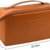 Large Capacity Makeup Bag,Large Capacity Makeup Bag Travel Cosmetic Bags for Women, Double Layered Cosmetic Bag with Handle and Dividers, Waterproof Portable Leather Makeup Bags (brown)